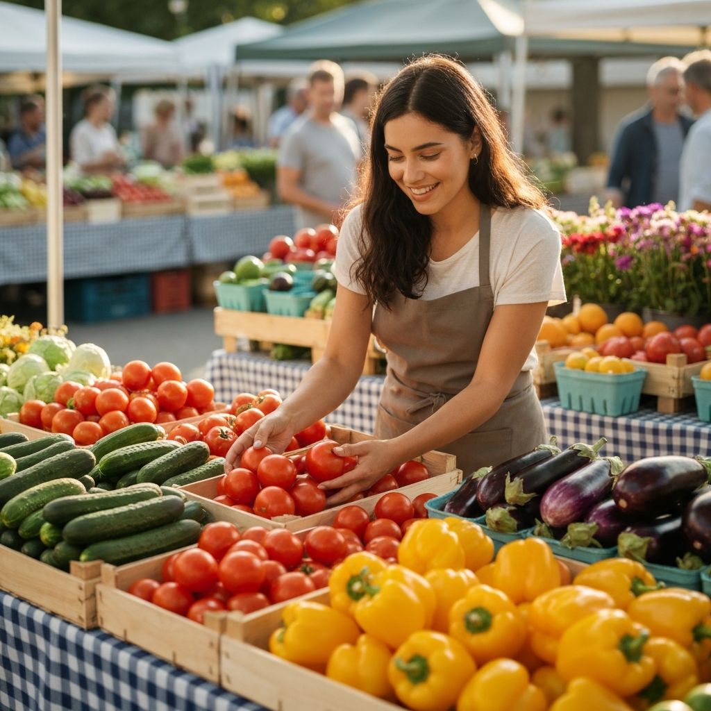 Избор на свежи зеленчуци на пазара с съзнаност